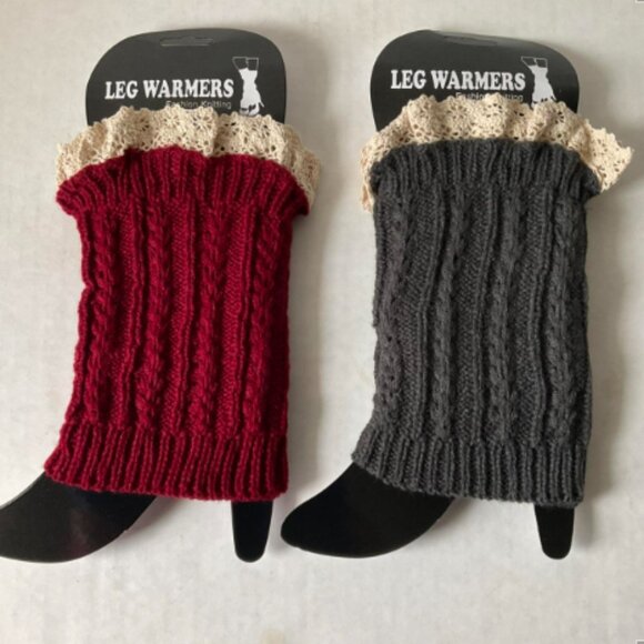 2 Pack Red & Gray Cable Knit Boot Cuff Leg Ankle Warmer - Picture 1 of 6